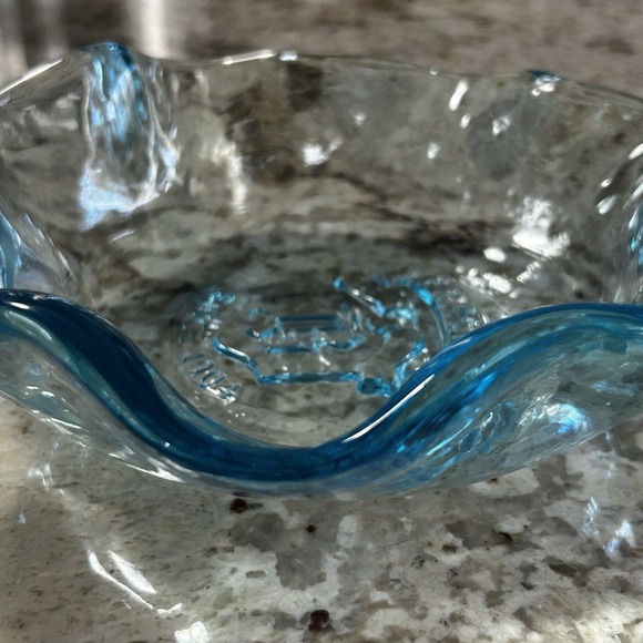 Vintage Brach's Candy Bowl Aqua Blue Rim Glass Advertising Dish 7"embossed - Picture 5 of 12